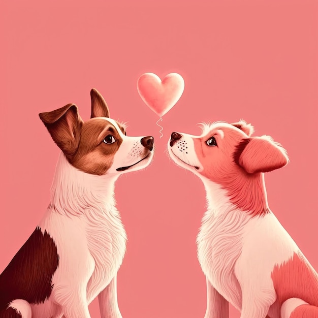 Free photo cute valentines day card with cartoon pug dogs kissing characters generative ai