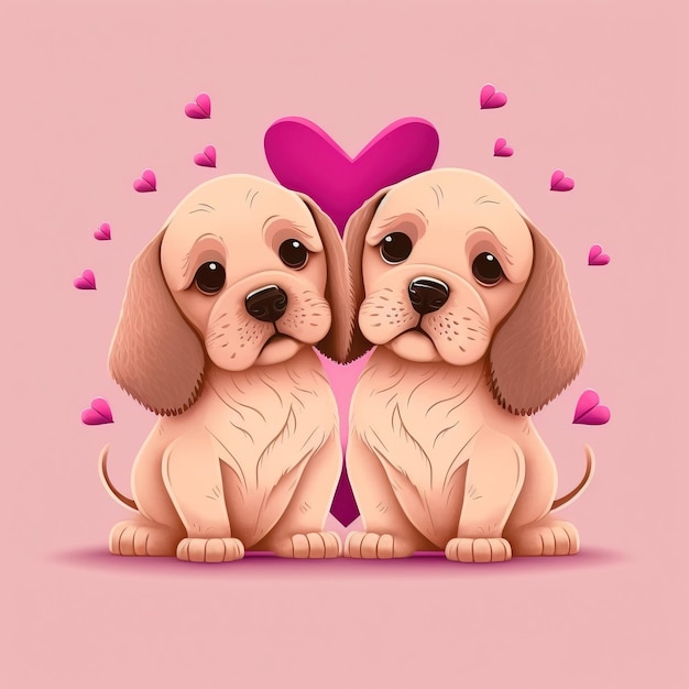 Free Photo cute valentines day card with cartoon pug dogs kissing characters generative ai