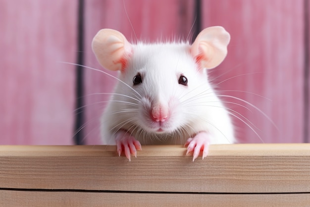 Free photo cute white rat standing in pink room