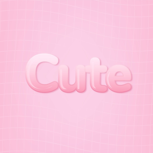 Cute in word in pink bubble gum text style