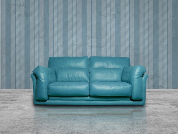 Free photo cyan leather sofa