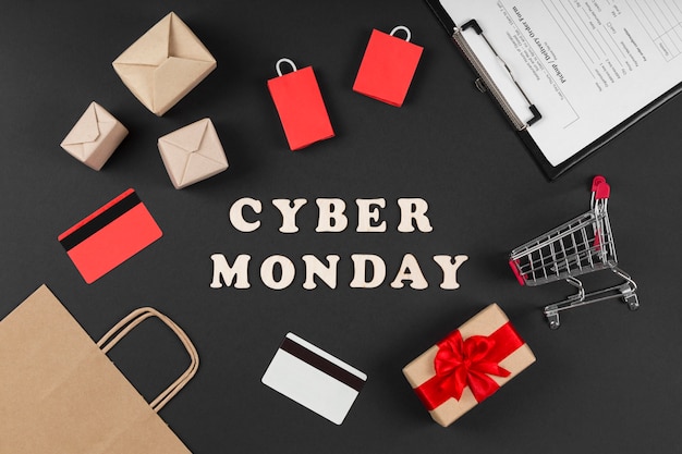 Free photo cyber monday event sale elements on black background