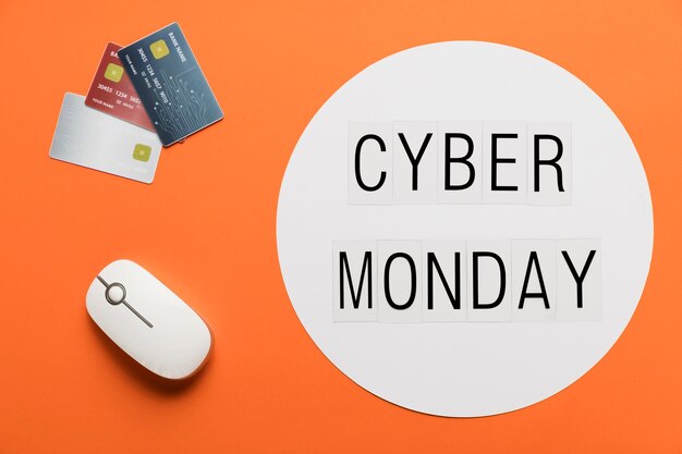 Cyber monday message with desk concept