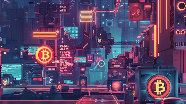 Free Photo cyberpunk bitcoin illustration