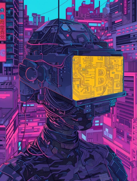 Free photo cyberpunk bitcoin illustration