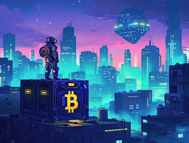 Free photo cyberpunk bitcoin illustration