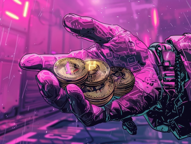 Free Photo cyberpunk bitcoin illustration