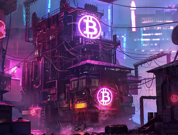 Free Photo cyberpunk bitcoin illustration