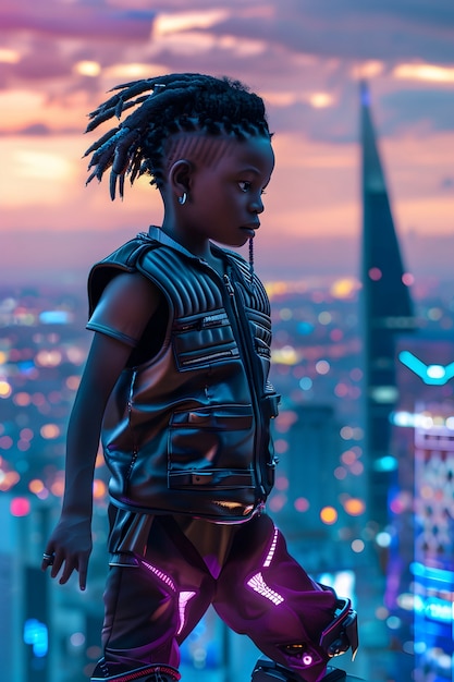 Free photo cyberpunk boy illustration