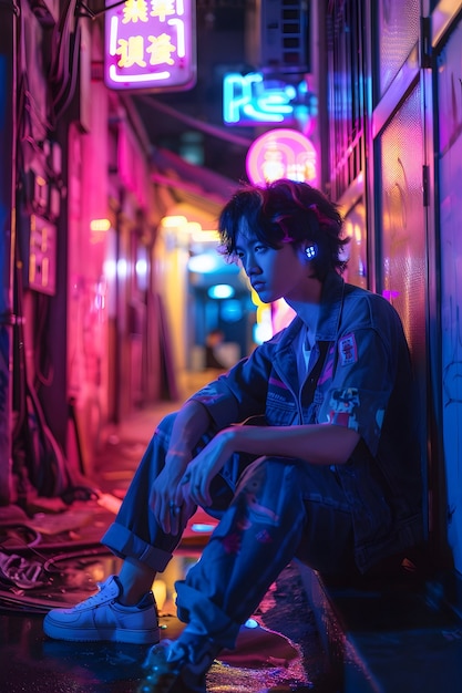 Free photo cyberpunk boy illustration