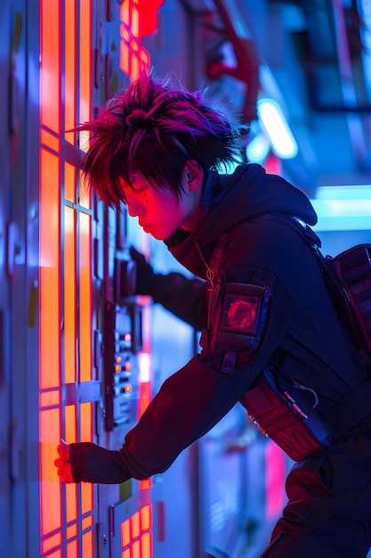 Free Photo cyberpunk boy illustration