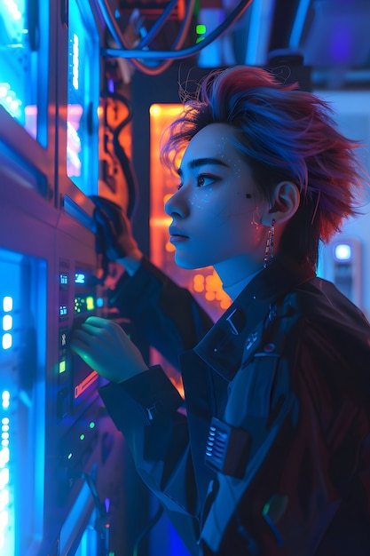 Free photo cyberpunk boy illustration