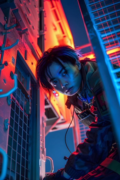 Free photo cyberpunk boy illustration