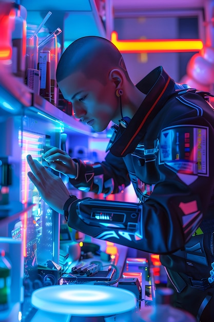 Free photo cyberpunk boy illustration