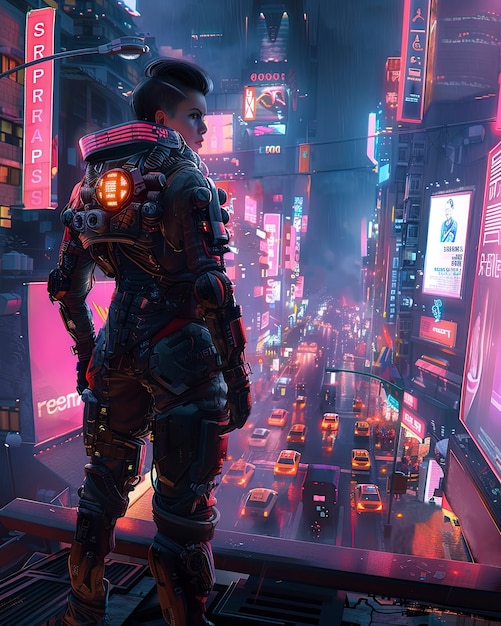 Free photo cyberpunk city street at night with neon lights and futuristic aesthetic