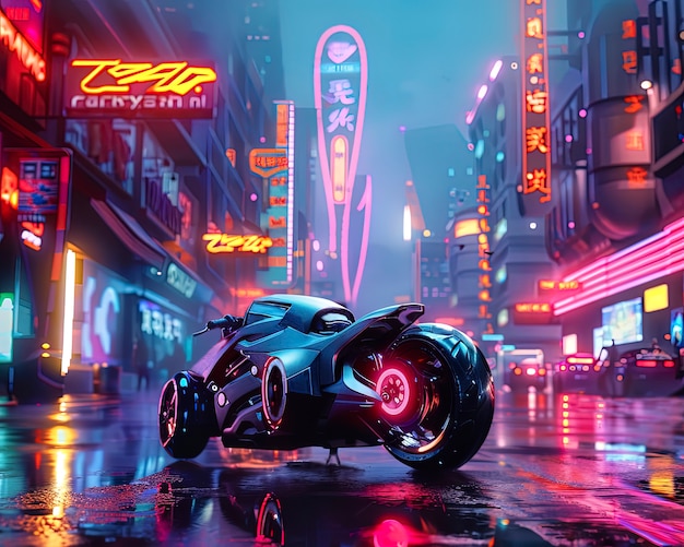 Free photo cyberpunk city street at night with neon lights and futuristic aesthetic