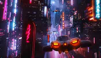 Free photo cyberpunk city street at night with neon lights and futuristic aesthetic