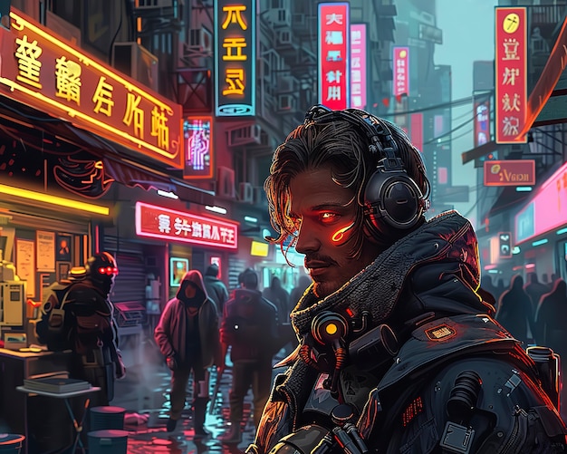 Free photo cyberpunk city street at night with neon lights and futuristic aesthetic