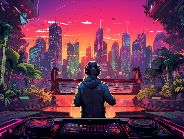 Cyberpunk dj illustration