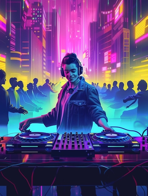 Cyberpunk dj illustration