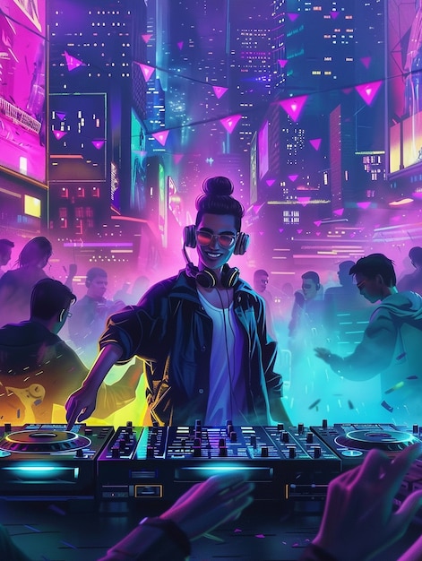 Free photo cyberpunk dj illustration