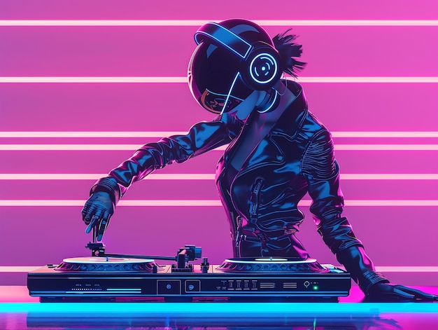 Free photo cyberpunk dj illustration