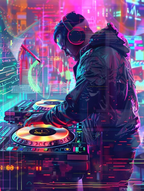 Cyberpunk dj illustration