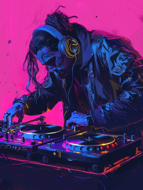 Free photo cyberpunk dj illustration