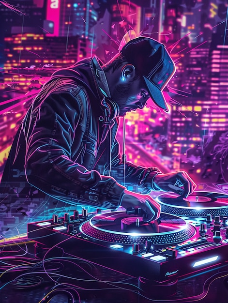 Free photo cyberpunk dj illustration