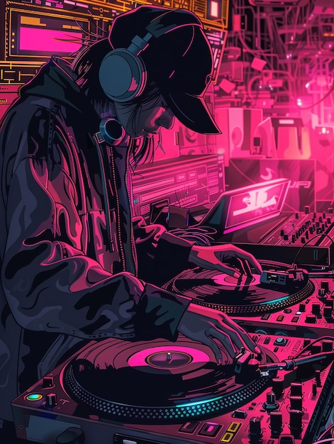 Free photo cyberpunk dj illustration