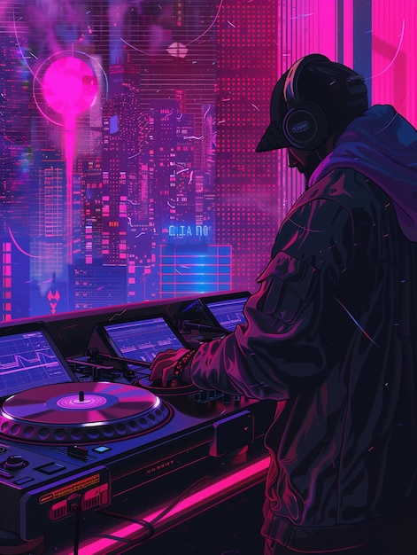 Free photo cyberpunk dj illustration