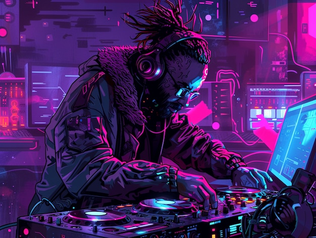 Cyberpunk dj illustration