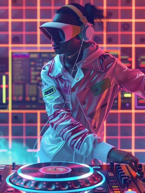 Free photo cyberpunk dj illustration