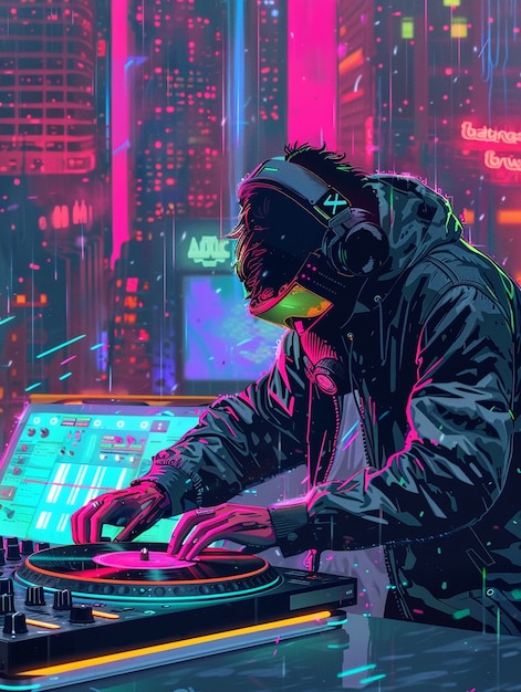 Cyberpunk dj illustration