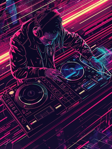 Free photo cyberpunk dj illustration