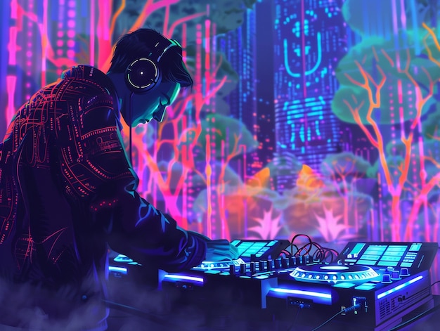 Cyberpunk dj illustration