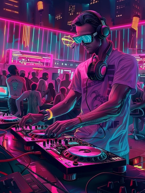 Free photo cyberpunk dj illustration