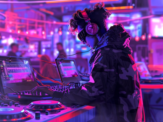 Free photo cyberpunk dj illustration