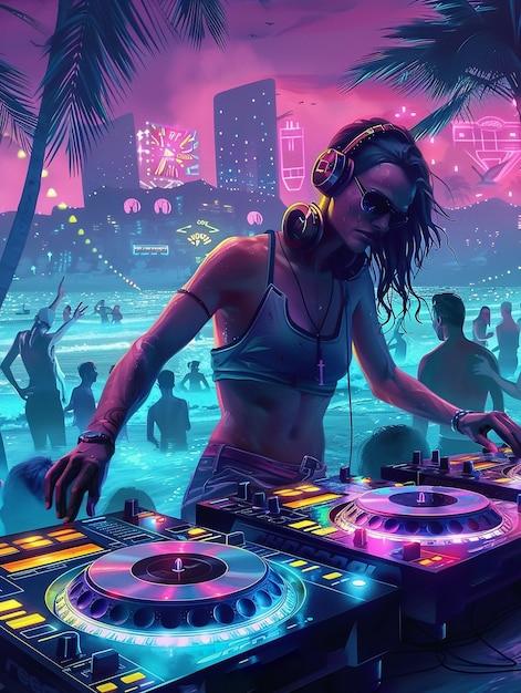 Free photo cyberpunk dj illustration