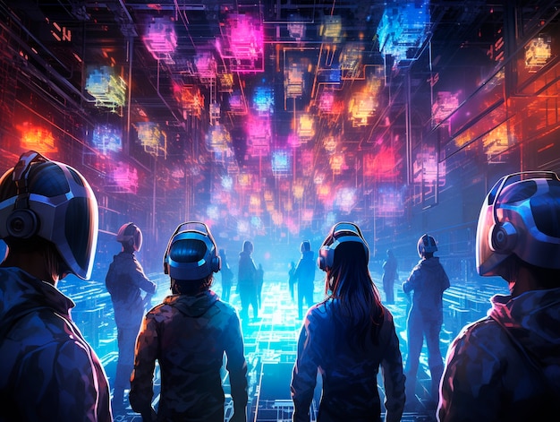 Free Photo cyberpunk illustration with neon colors and futuristic technology