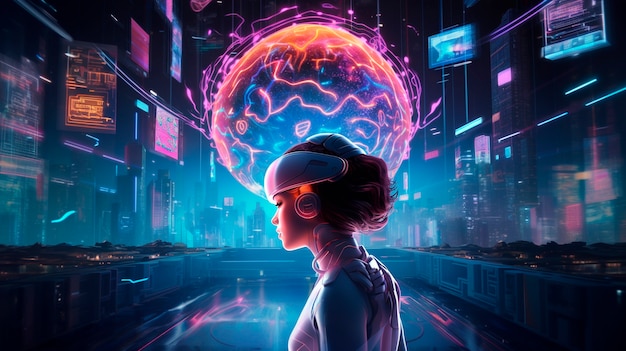 Free photo cyberpunk illustration with neon colors and futuristic technology