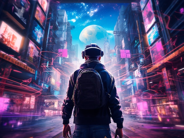 Free photo cyberpunk illustration with neon colors and futuristic technology