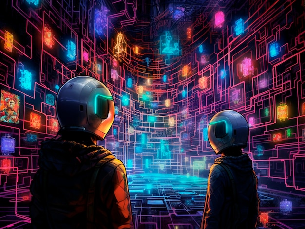 Free photo cyberpunk illustration with neon colors and futuristic technology