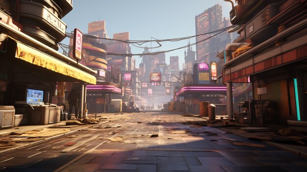 Cyberpunk urban scenery