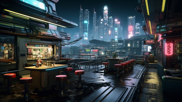 Cyberpunk urban scenery