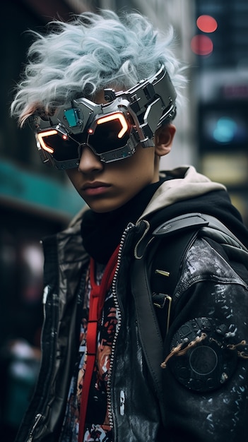 Free photo cyberpunk warrior in urban scenery