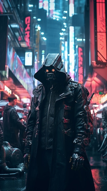 Free Photo cyberpunk warrior in urban scenery