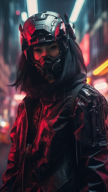 Cyberpunk warrior woman portrait