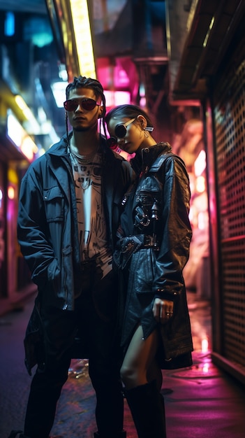 Cyberpunk warriors in urban scenery