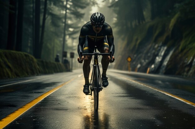 Cyclist riding bicycle in nature